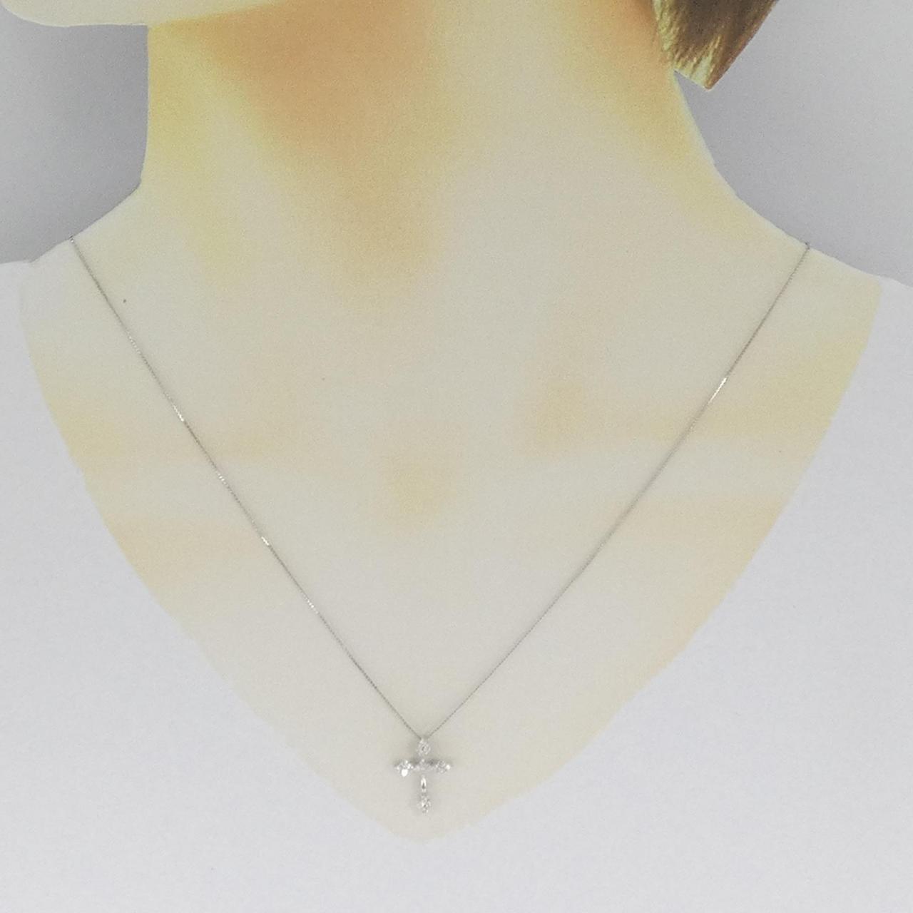 K18WG クロス ダイヤモンド ネックレス 0.2CT