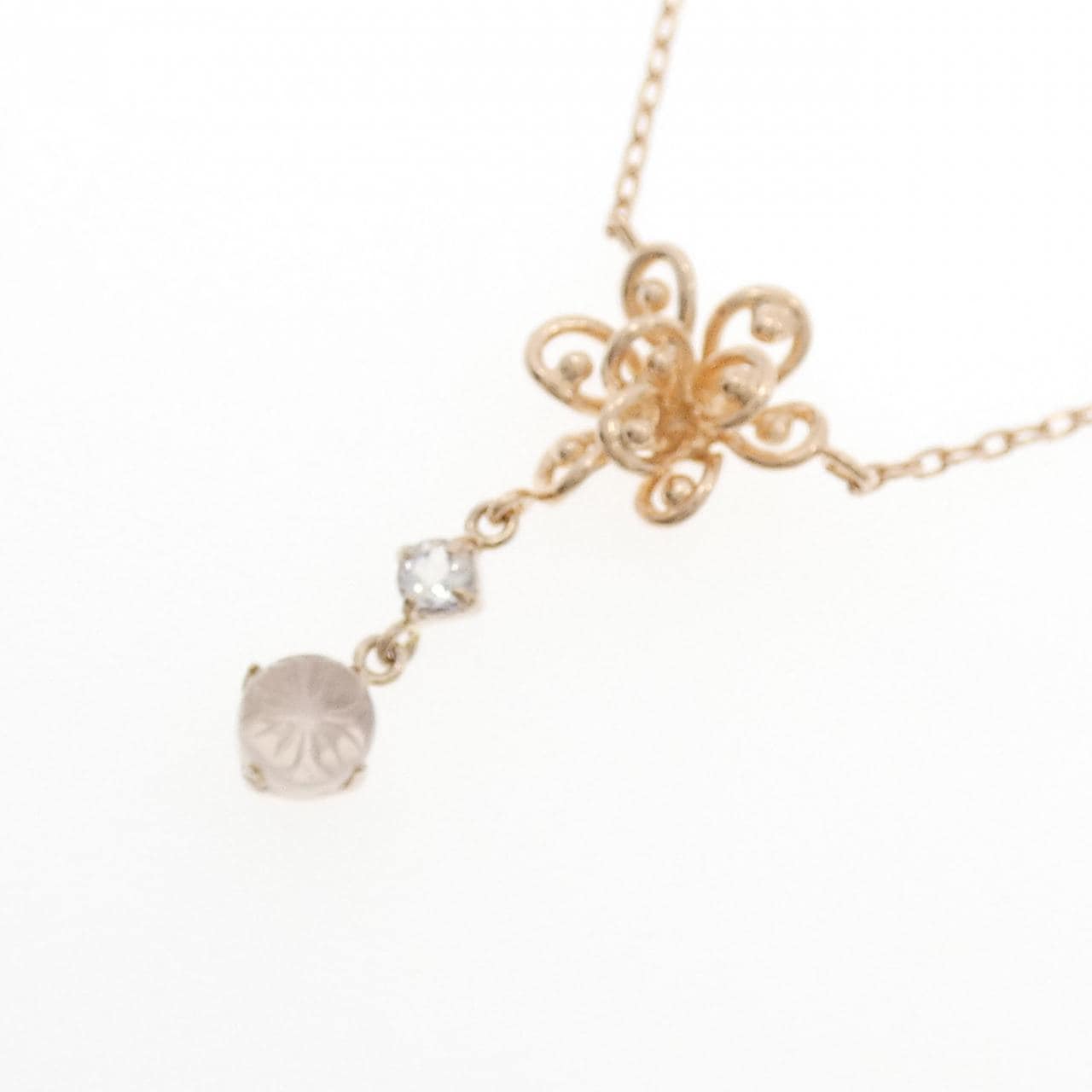 K10PG フラワー ムーンストーン ネックレス