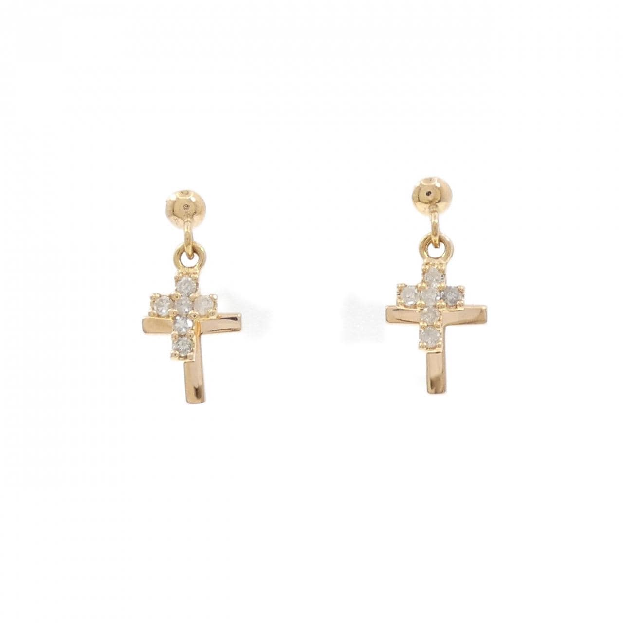 K18PG クロス ダイヤモンド ピアス