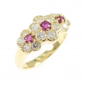 K18YG フラワー ルビー リング 0.29CT