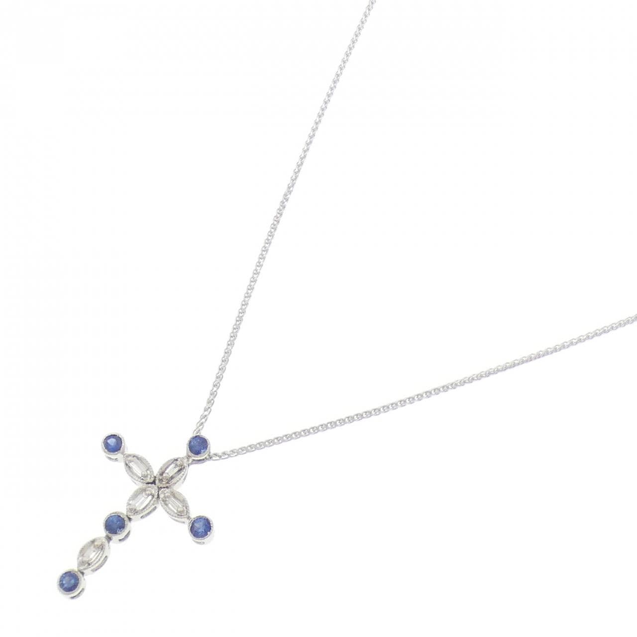 K18WG/750WG クロス サファイヤ ネックレス 0.35CT