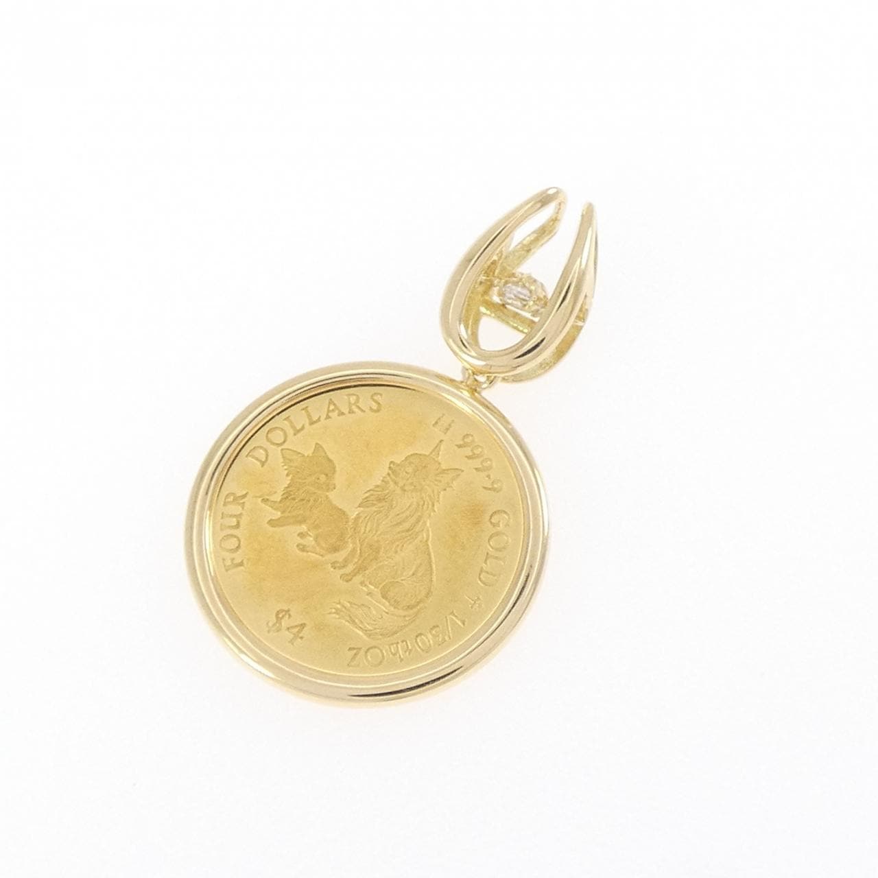 K18YG(枠) ダイヤモンド コイン ペンダント 0.02CT