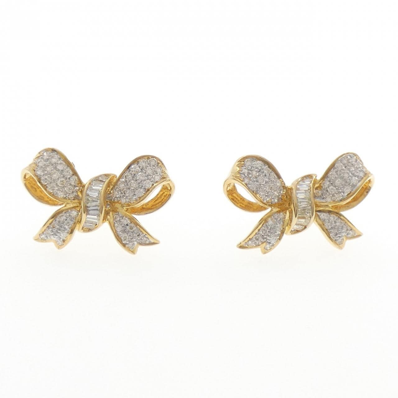 K18YG/K18WG リボン ダイヤモンド ピアス 1.68CT