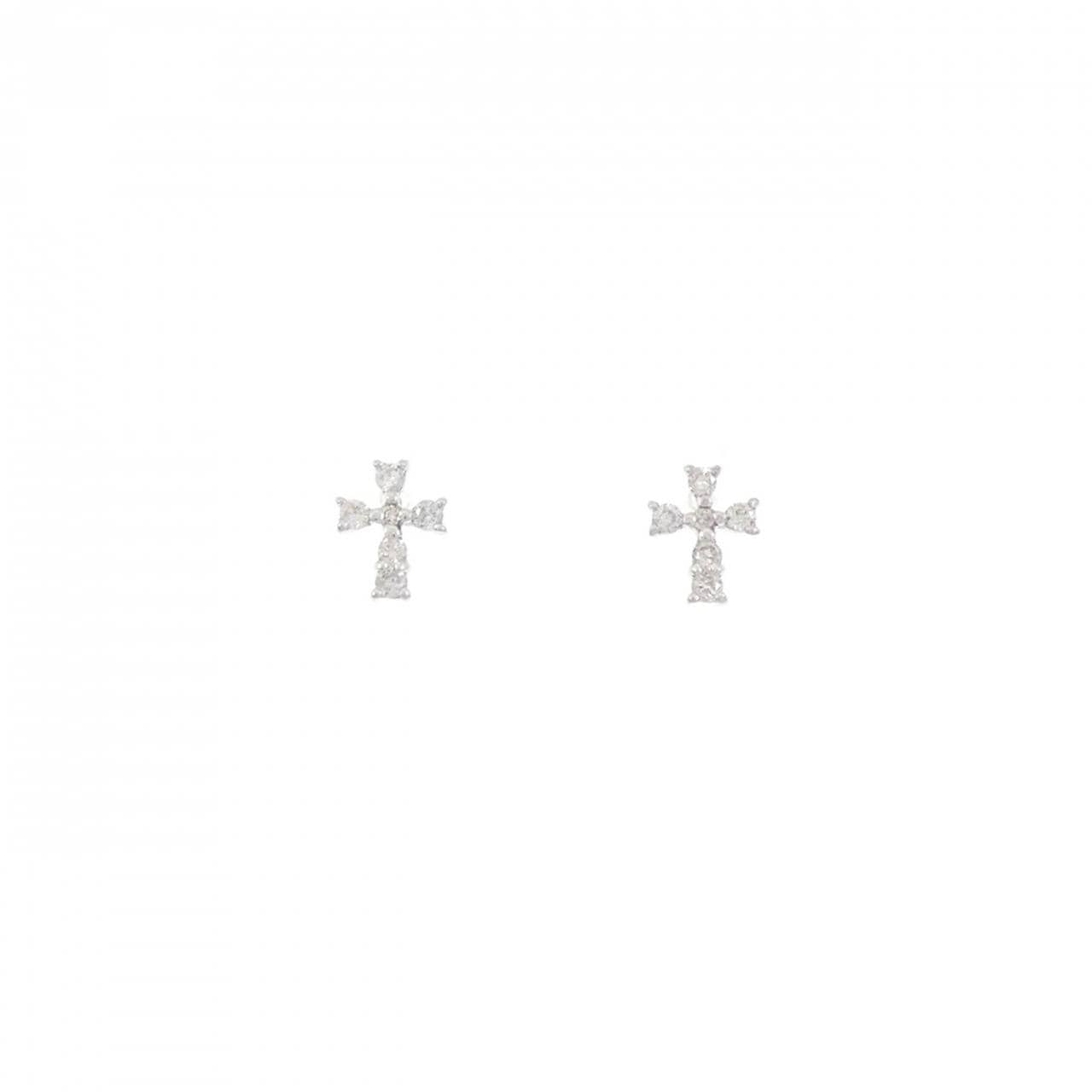 K18WG クロス ダイヤモンド ピアス 0.12CT