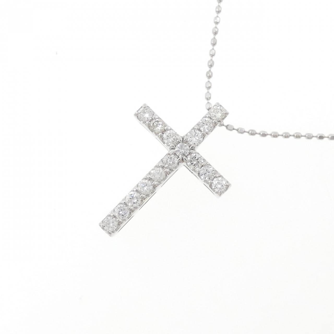 K18WG クロス ダイヤモンド ネックレス 0.32CT