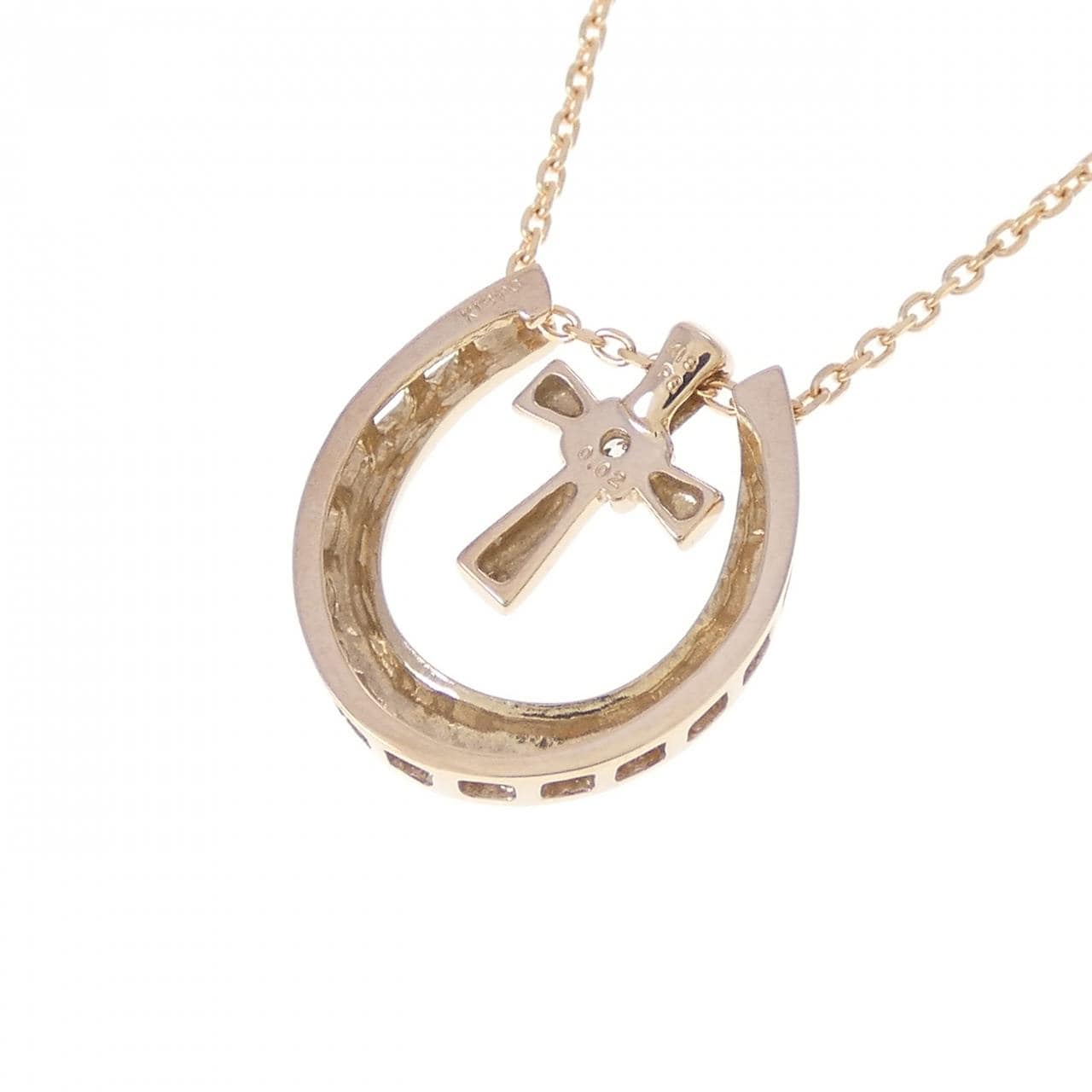 K18PG ホースシュー×クロス ダイヤモンド ネックレス 0.02CT