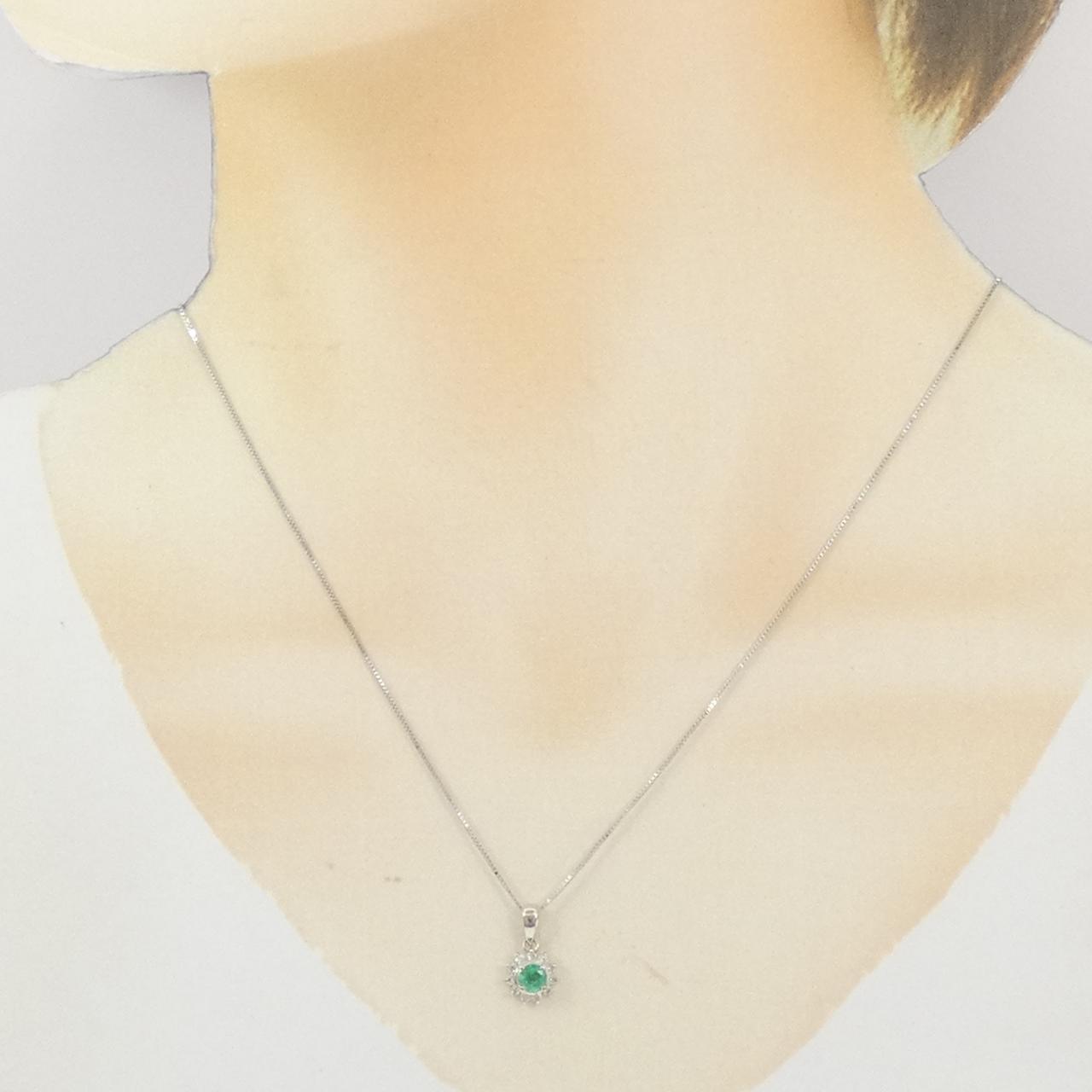 K14WG/PT900 エメラルド ネックレス 0.16CT