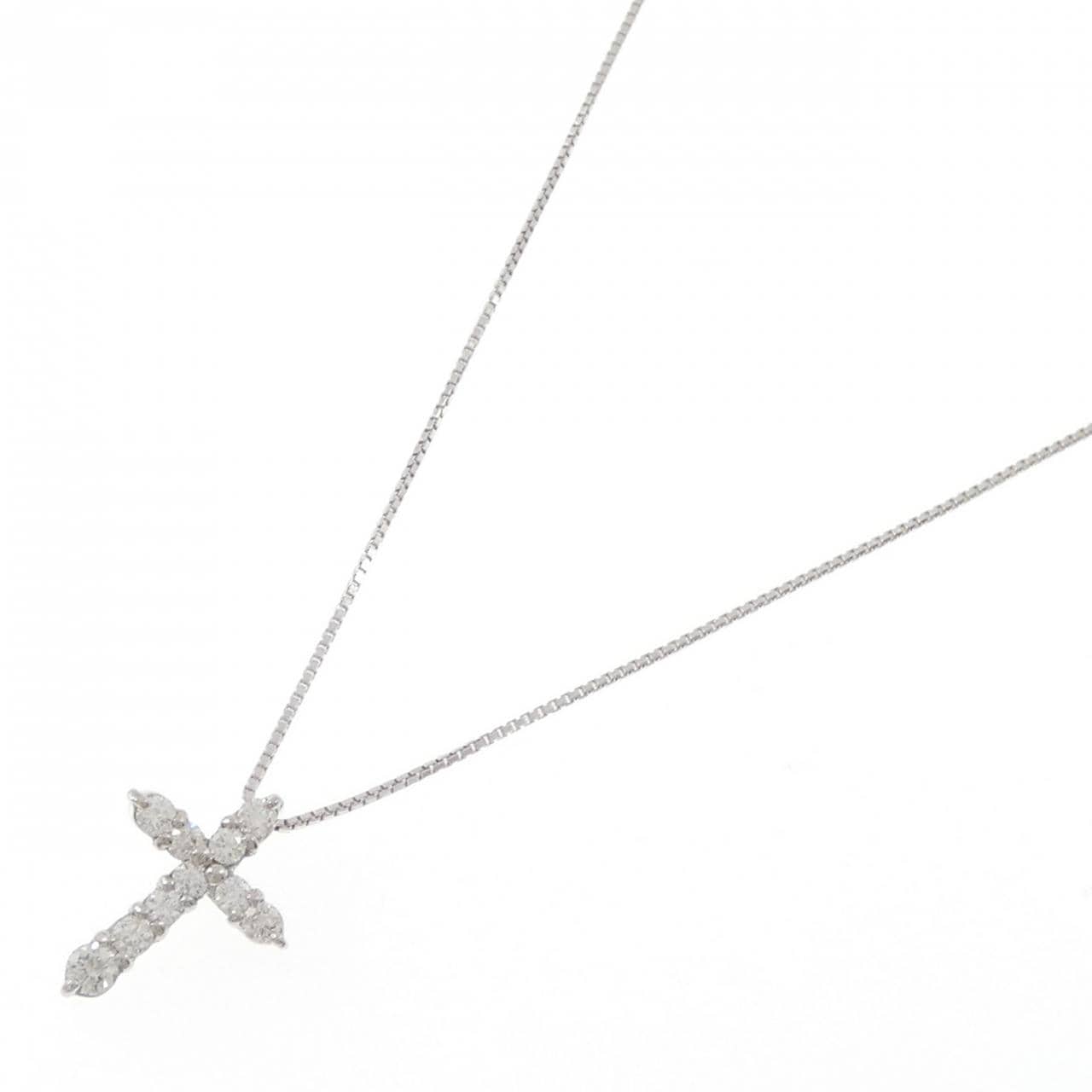 K18WG クロス ダイヤモンド ネックレス 0.50CT