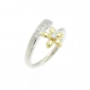 PT900/K18YG フラワー ダイヤモンド ピンキーリング 0.06CT