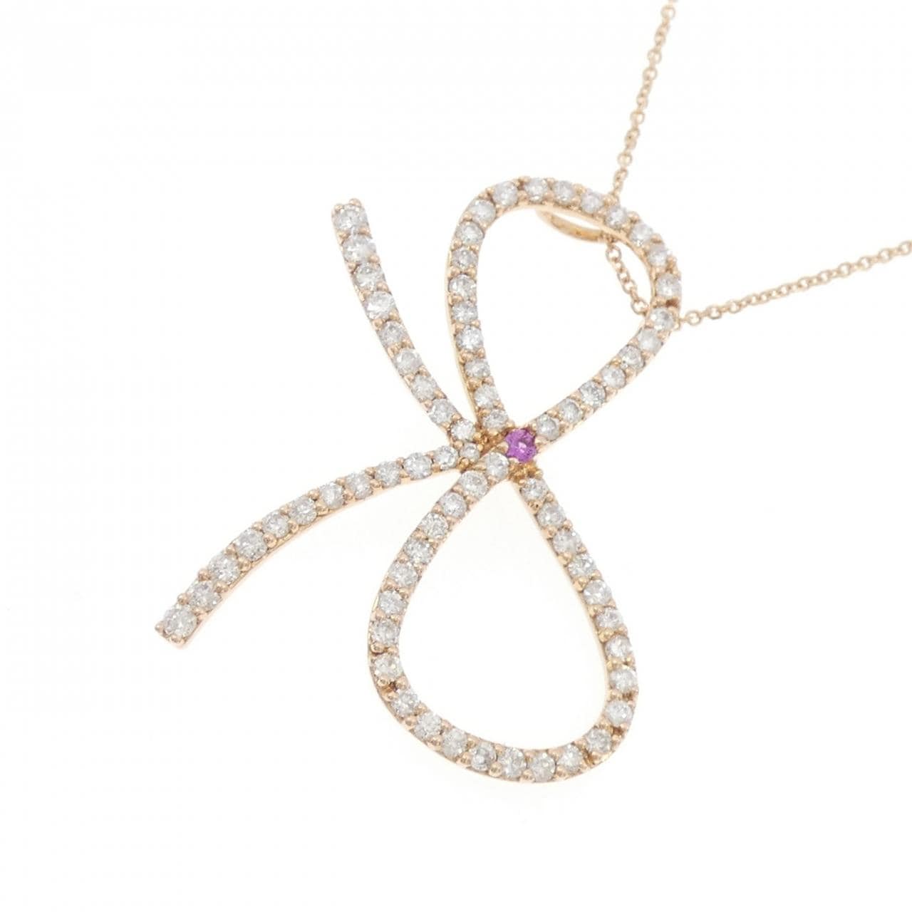 K18PG リボン サファイヤ ネックレス 0.03CT