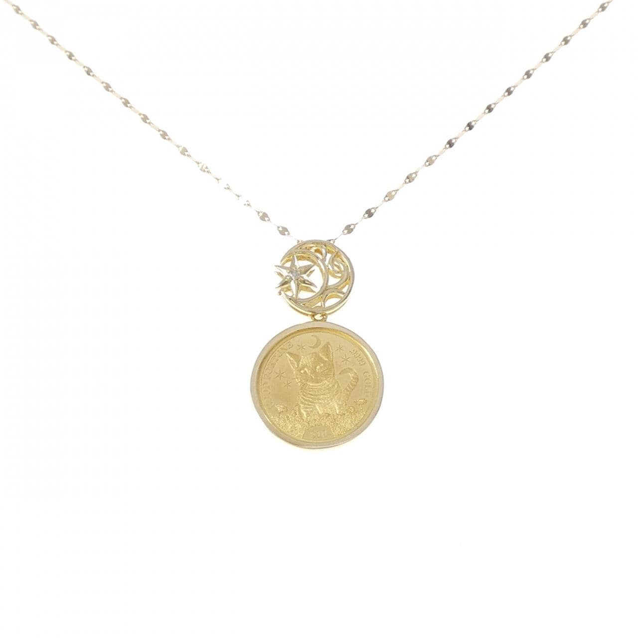 K18YG(枠) ダイヤモンド コイン ネックレス 0.01CT