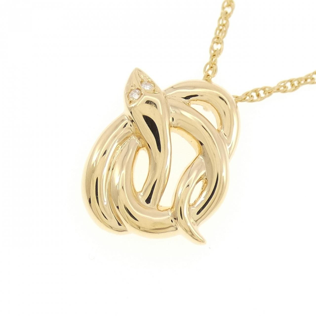 K18YG スネーク ダイヤモンド ネックレス 0.02CT