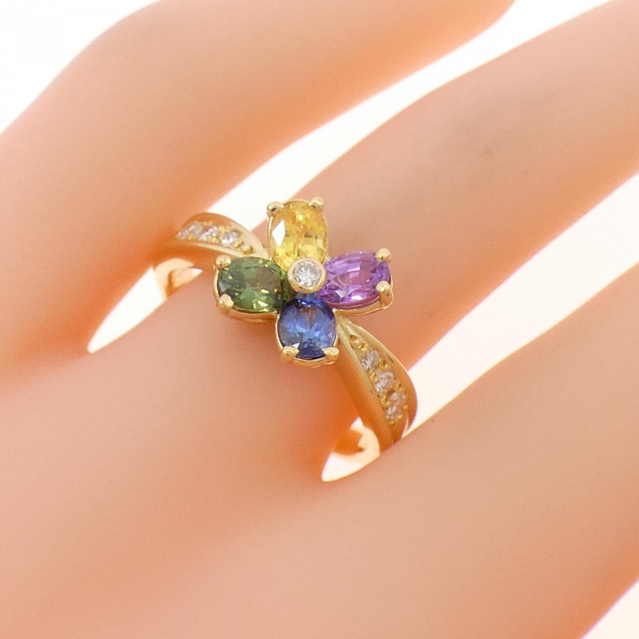 K18YG フラワー サファイヤ リング 1.29CT