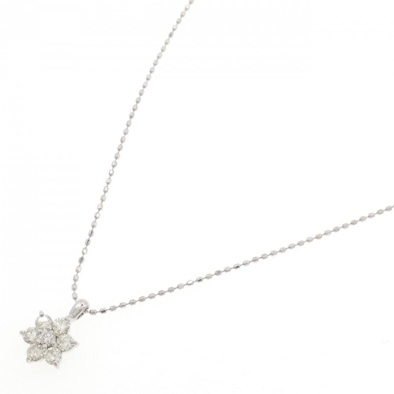 K18WG フラワー ダイヤモンド ネックレス 0.30CT