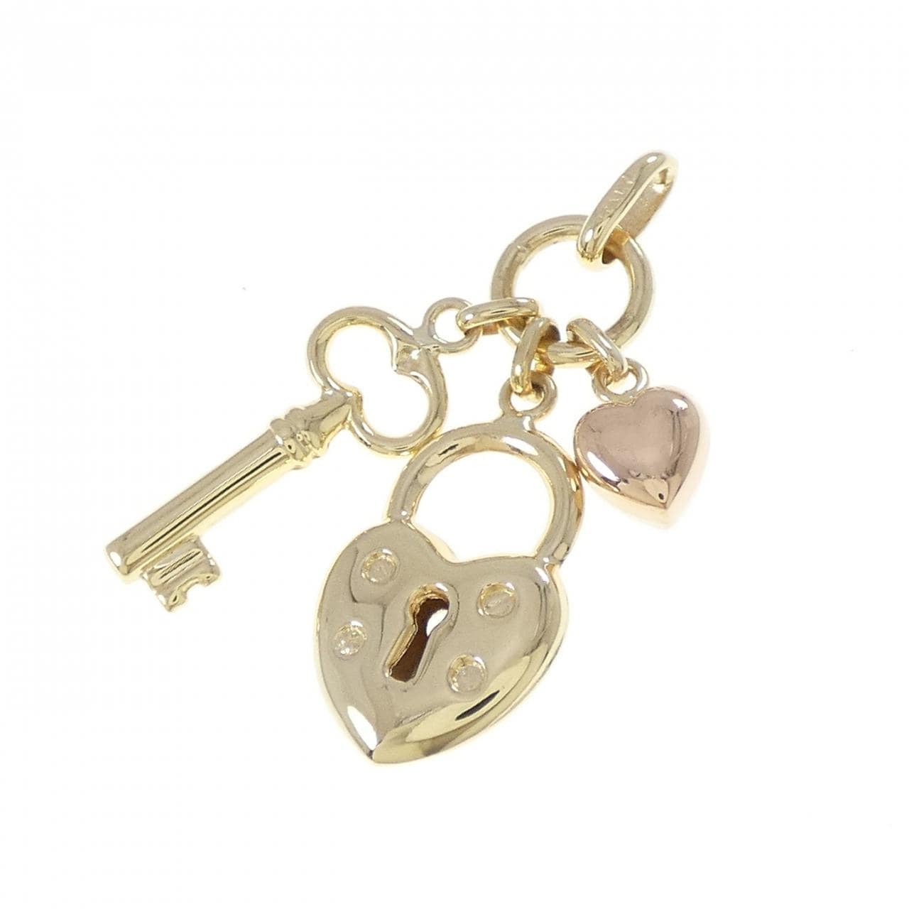 K18スリーカラー キー×カデナ×ハート ペンダント