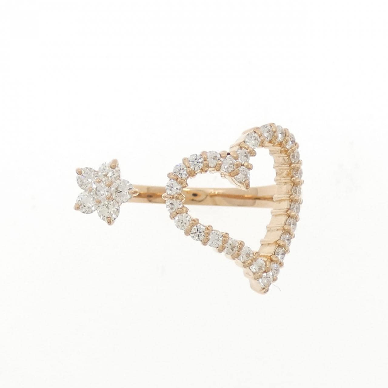 K18PG ハート×フラワー ダイヤモンド リング 0.60CT