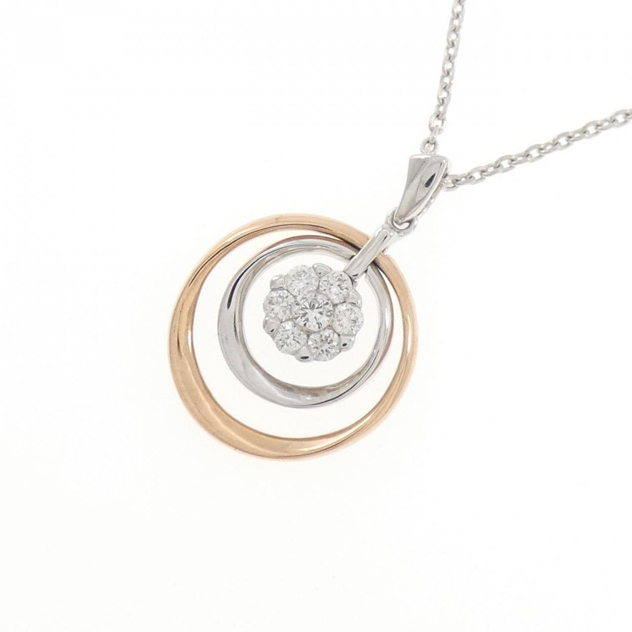 750PG/K18WG フラワー ダイヤモンド ネックレス 0.21CT