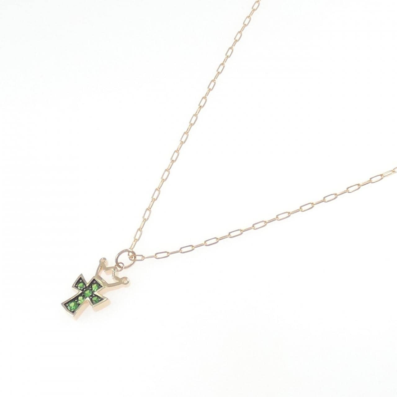 K18PG/K18BG クロス×クラウン ガーネット ネックレス 0.24CT