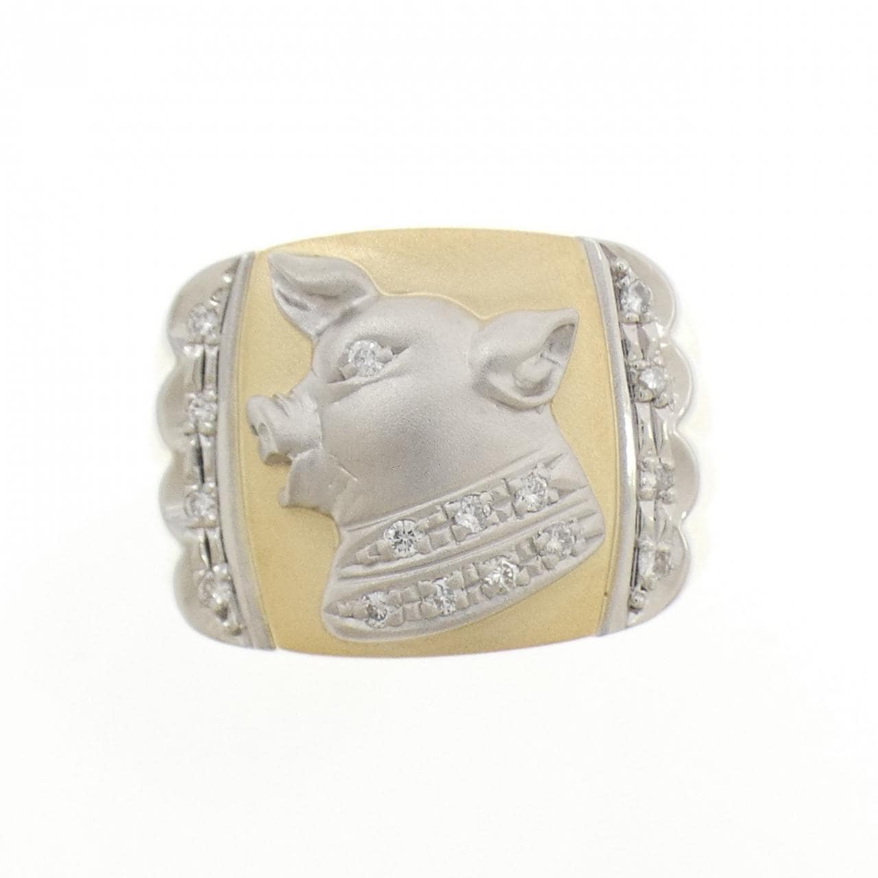 K18YG/PT900 ピッグ ダイヤモンド リング 0.12CT