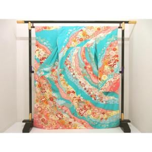 Furisode Yuzen gold color processing with embroidery