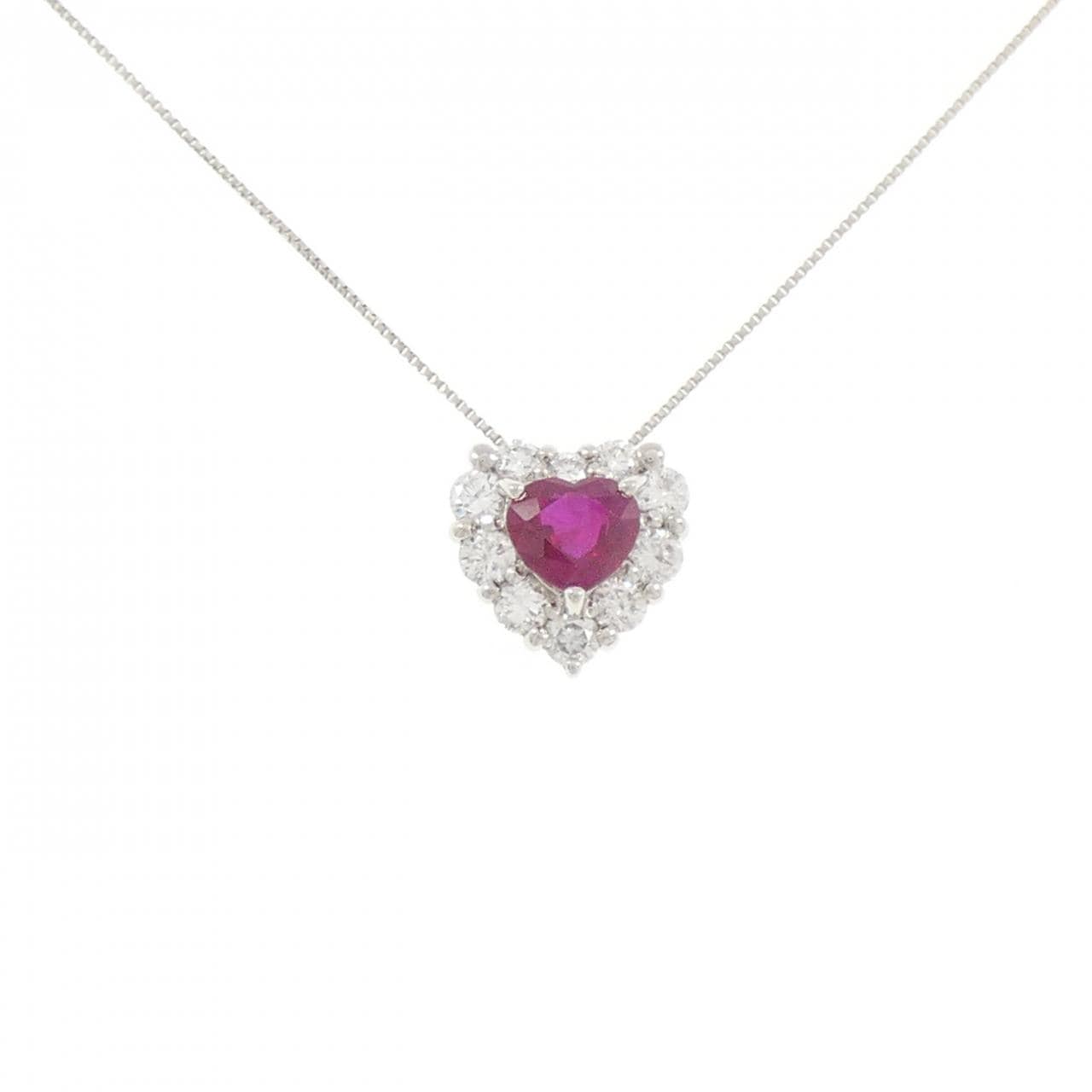 PT900/PT850 ハート ルビー ネックレス 1.005CT
