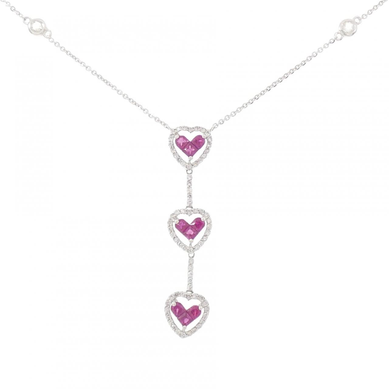 750WG ハート ルビー ネックレス 0.92CT