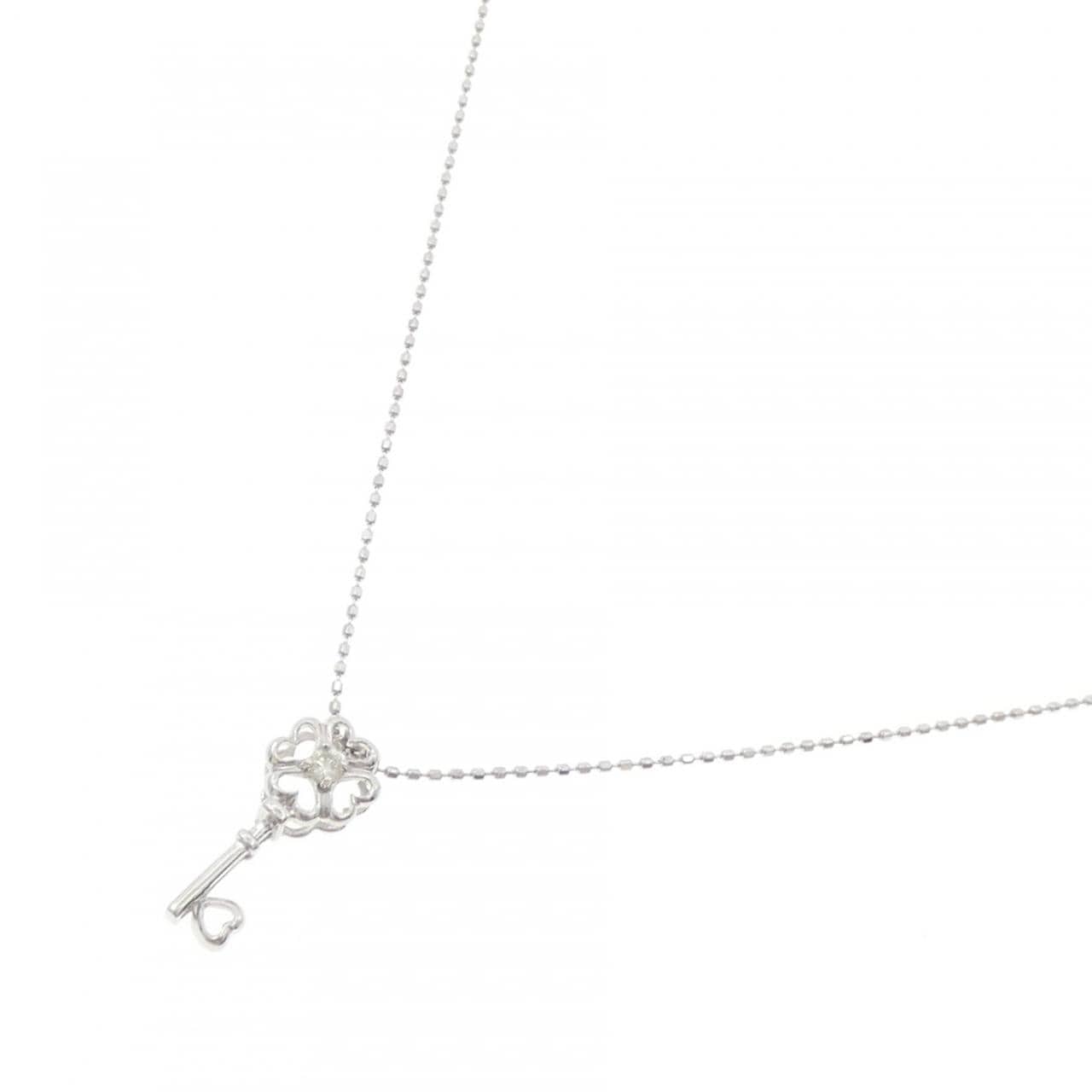 K18WG  クローバー×キー ダイヤモンド ネックレス 0.05CT