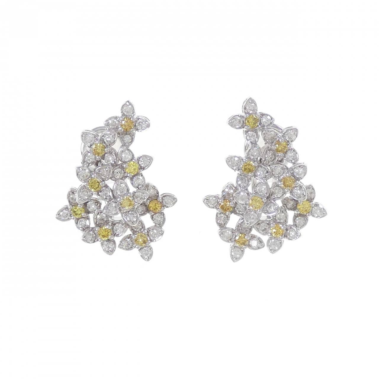 K18WG フラワー ダイヤモンド ピアス/イヤリング 1.48CT