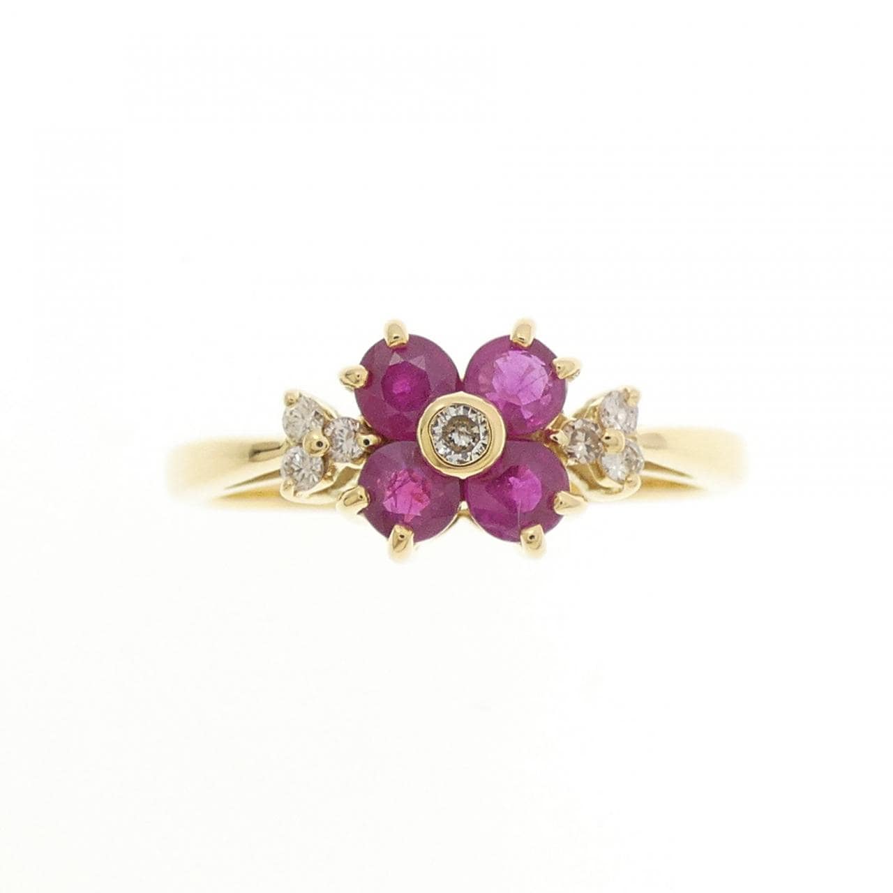 K18YG フラワー ルビー リング 0.50CT