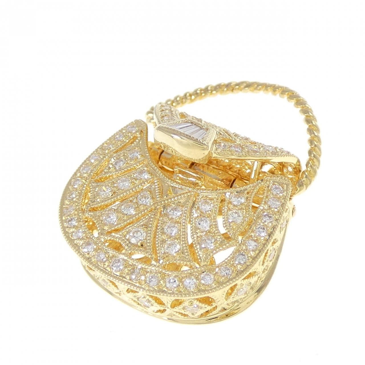 K18YG バッグ ダイヤモンド ペンダント 0.51CT
