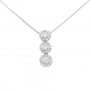 K18WG スリーストーン ダイヤモンド ネックレス 1.00CT