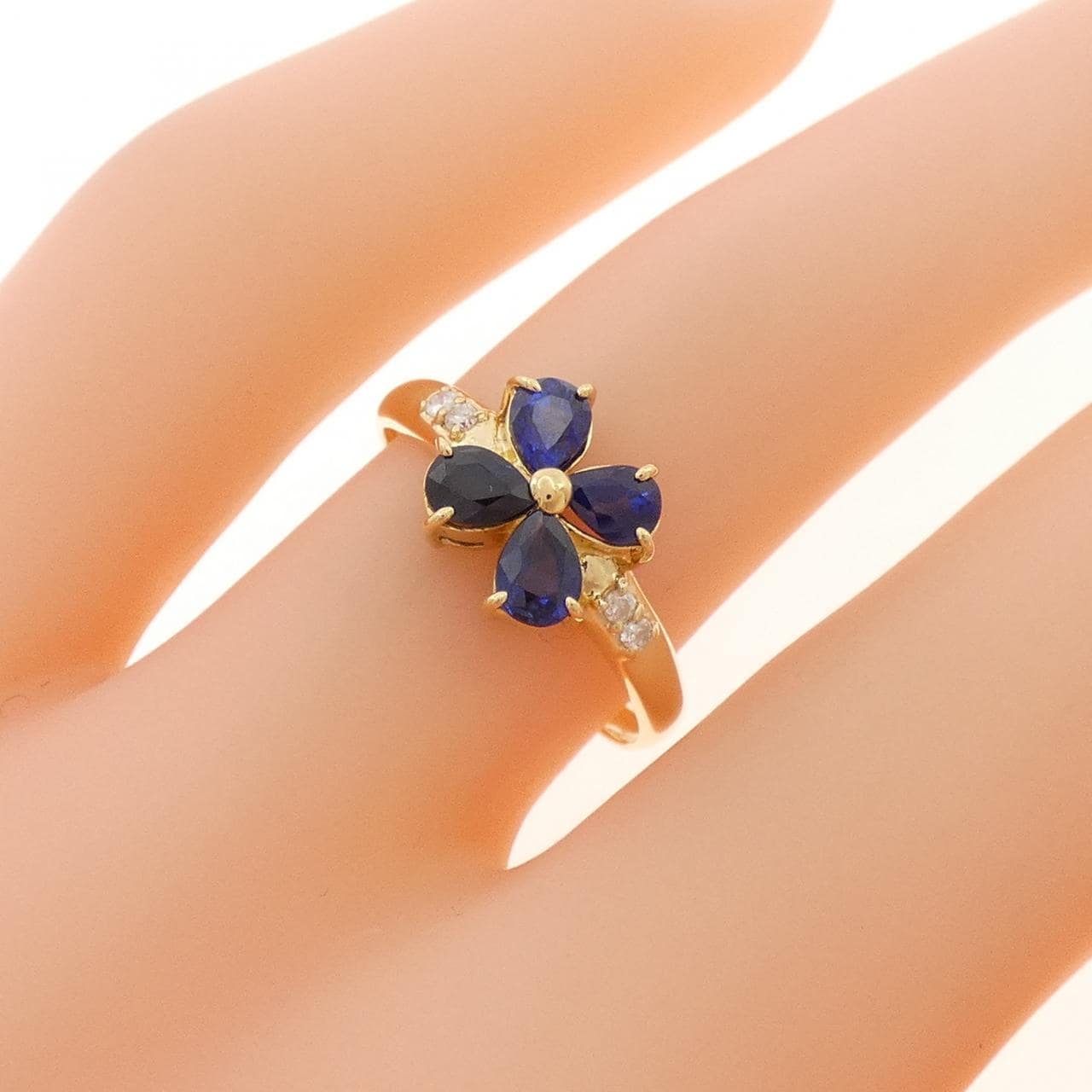 K18YG フラワー サファイヤ リング