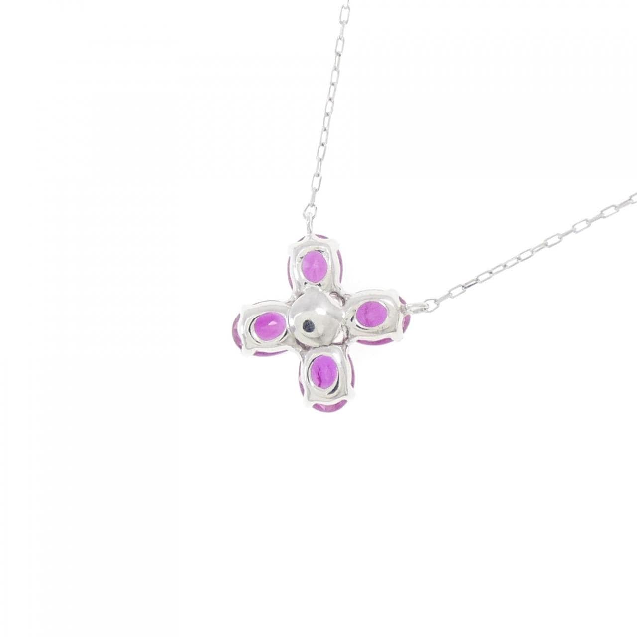 K18WG Flower Ruby Necklace 0.70CT