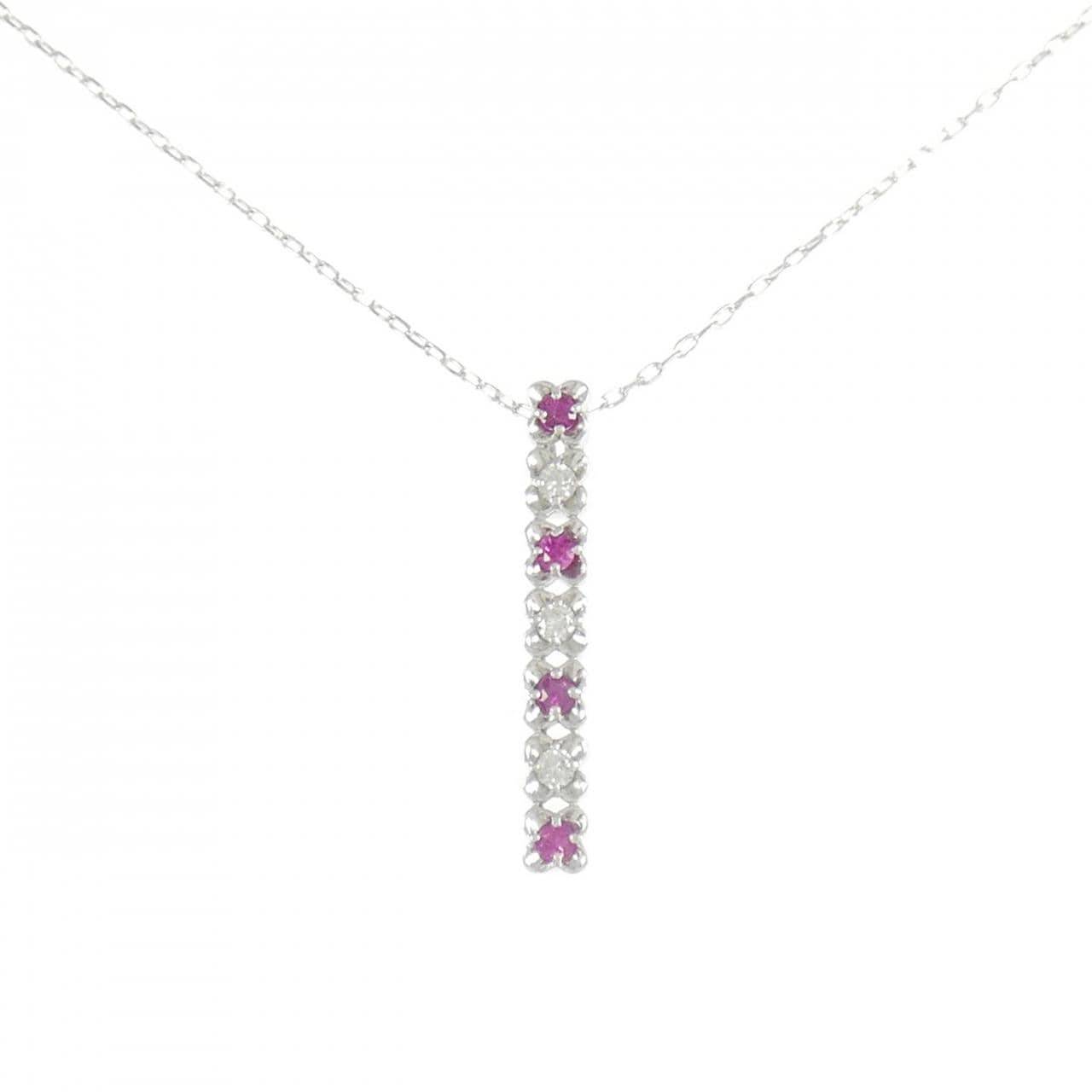 K18WG flower ruby necklace