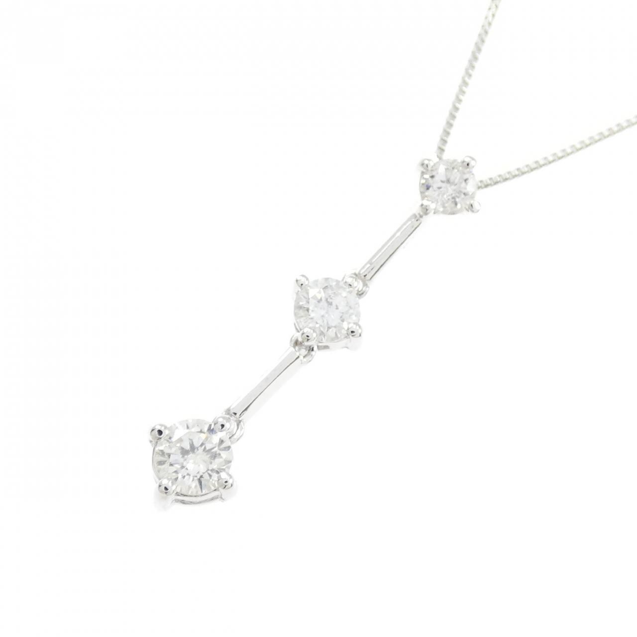 K18WG スリーストーン ダイヤモンド ネックレス 0.50CT