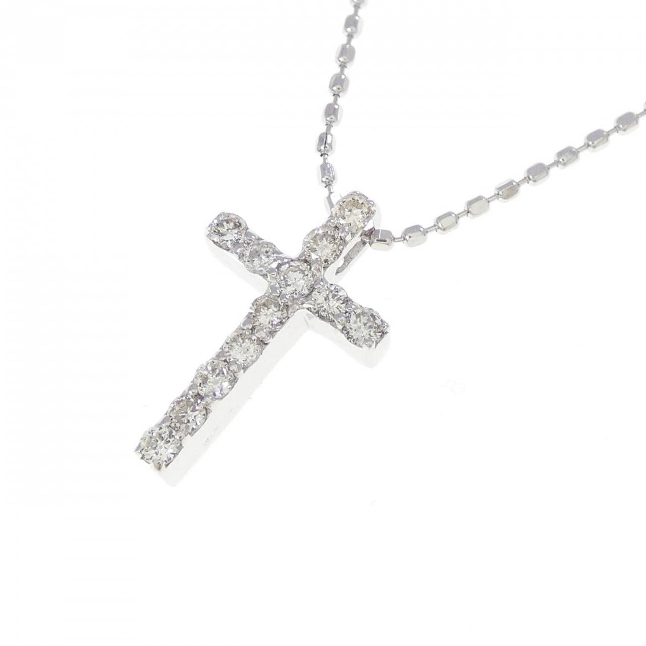 K18WG クロス ダイヤモンド ネックレス 0.15CT