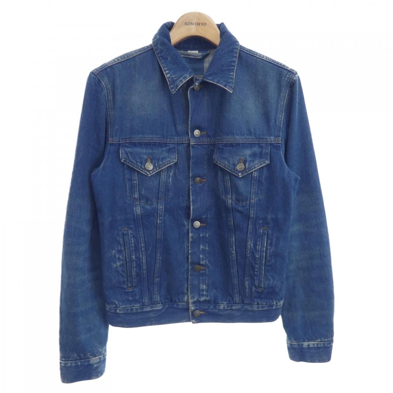 Denim jacket with GG embossed detail in dark blue | GUCCI® GR