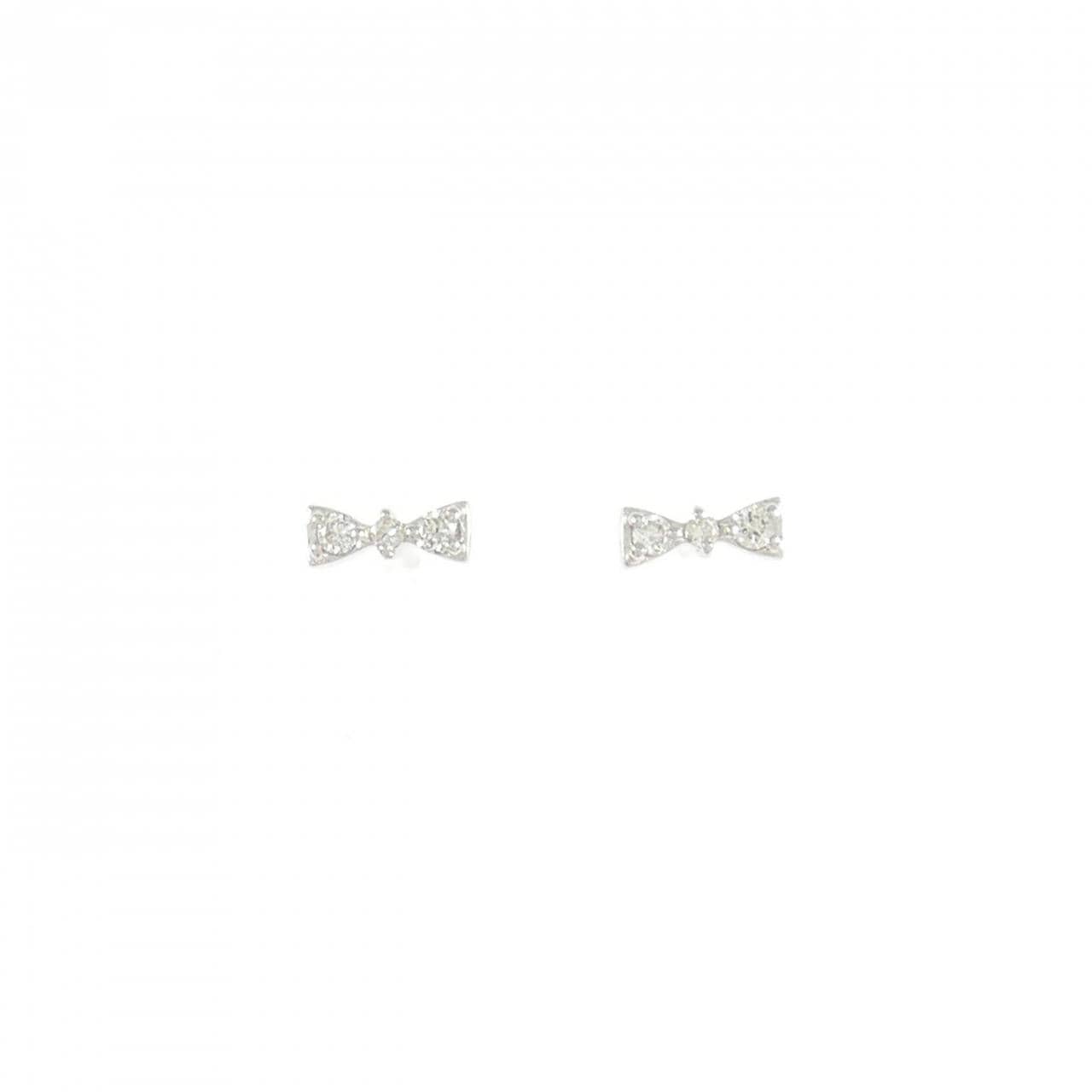 【新品】K10WG リボン ダイヤモンド ピアス 0.04CT