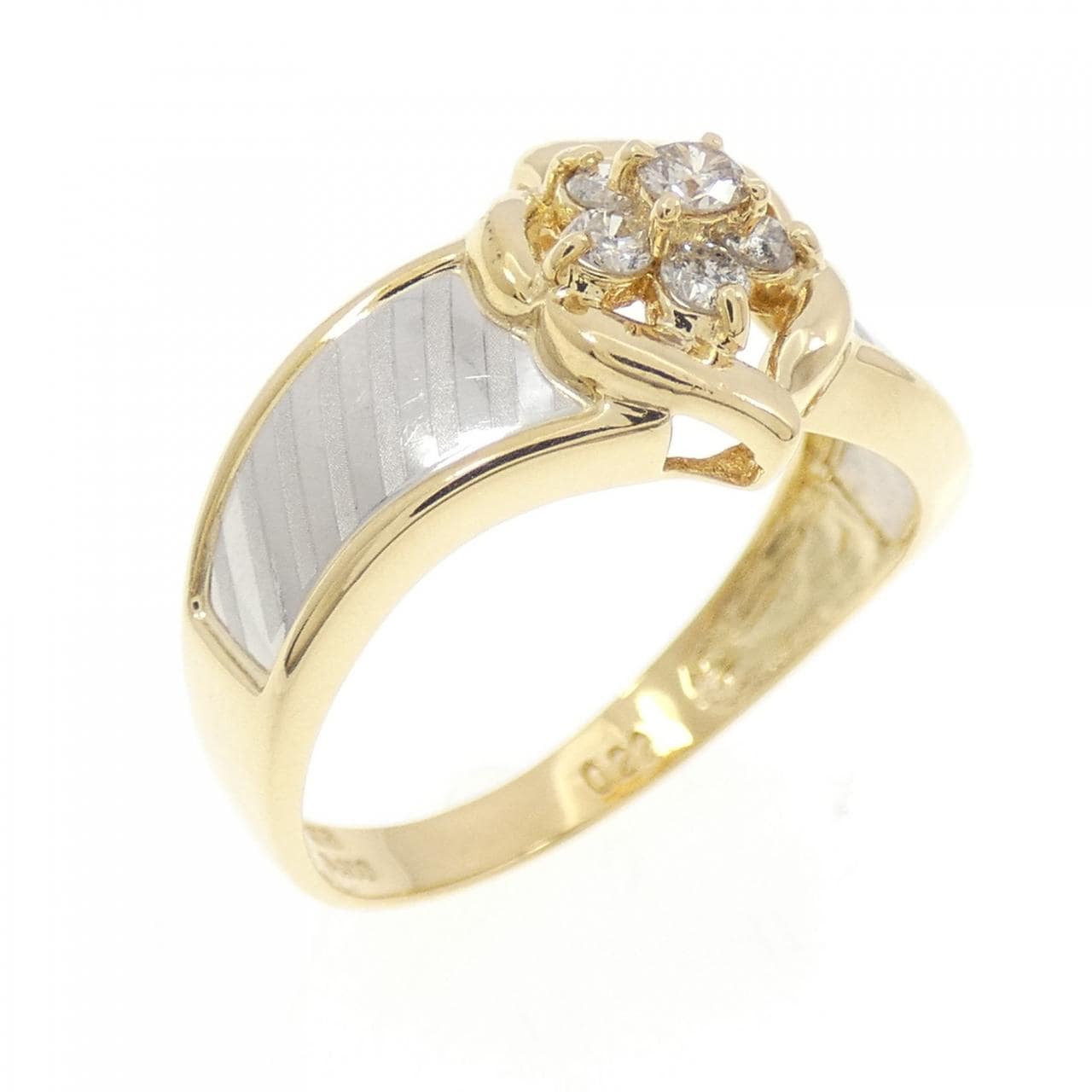 K18YG/PT900 フラワー ダイヤモンド リング 0.22CT