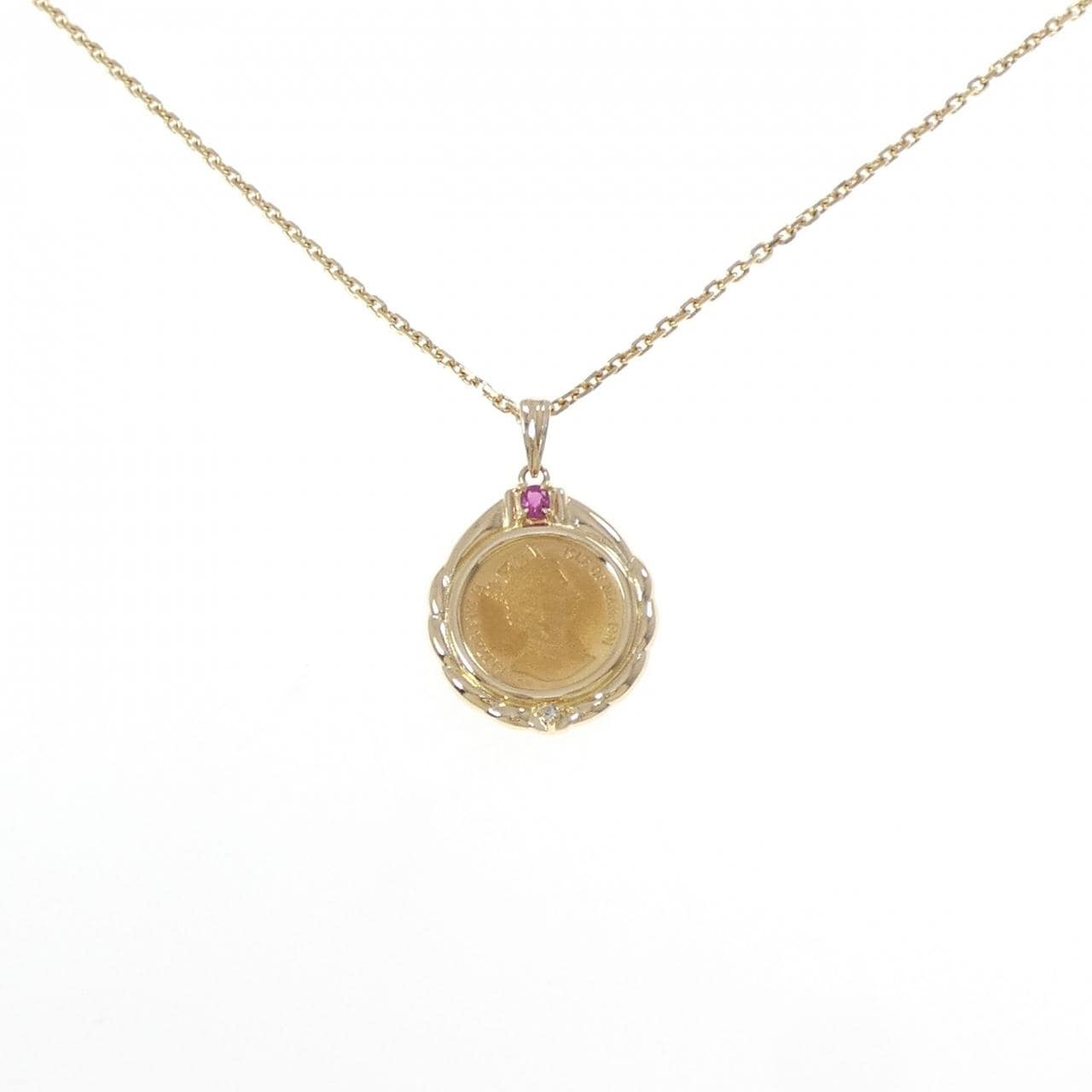 K18YG(枠) ルビー コイン ネックレス