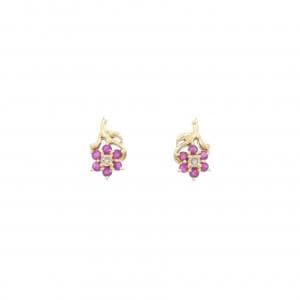 K18YG フラワー ルビー ピアス