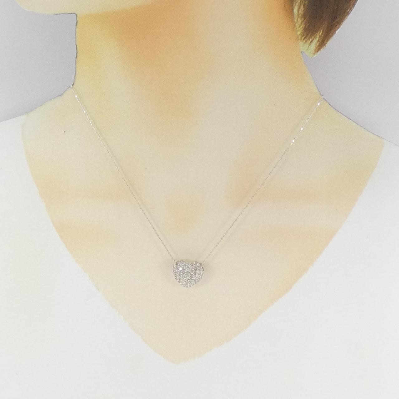 K18WG ハート パヴェ ダイヤモンド ネックレス 1.00CT