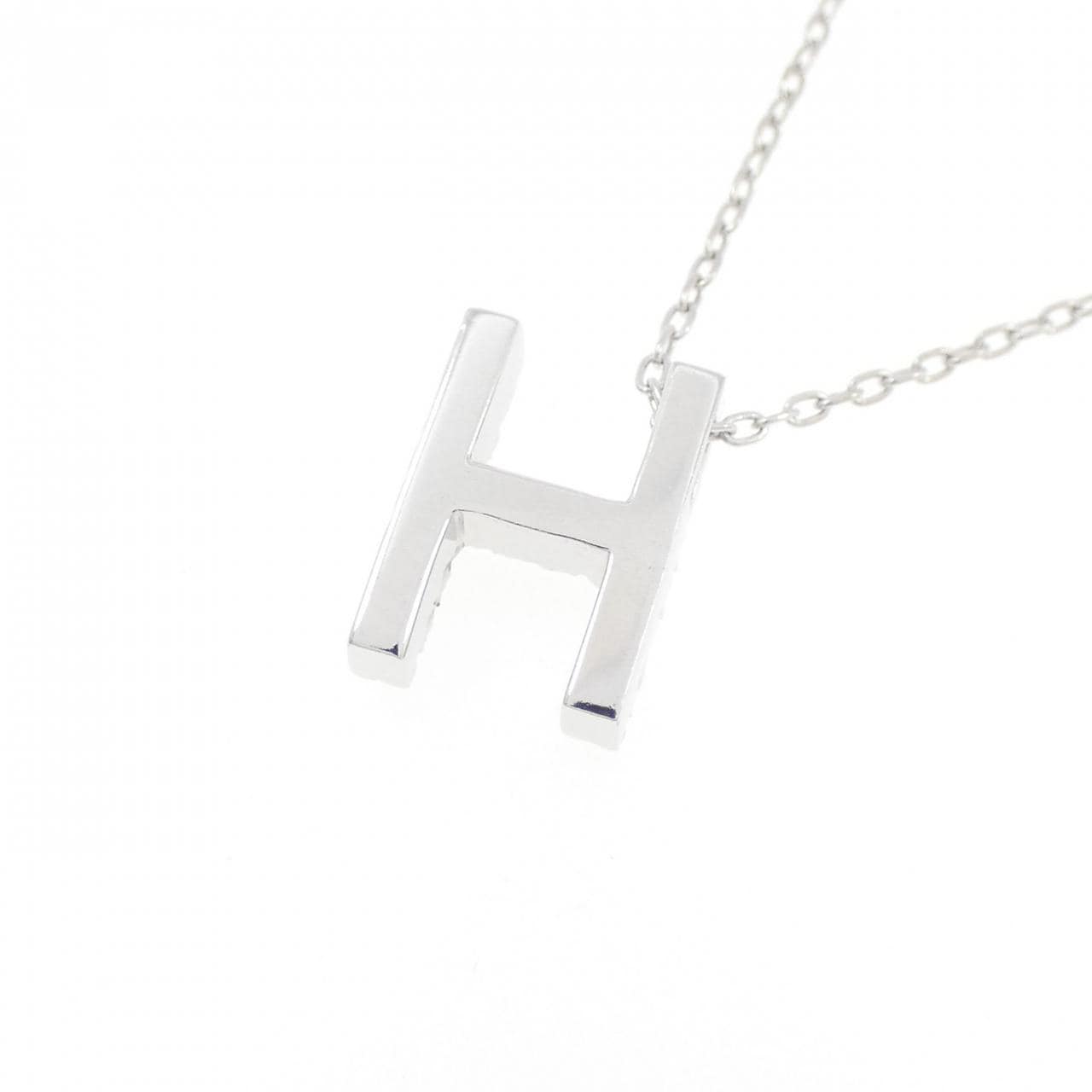 K18WG イニシャルH ダイヤモンド ネックレス 0.17CT