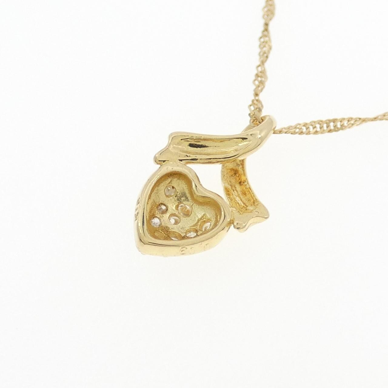 K18YG/750YG ハート パヴェ ダイヤモンド ネックレス 0.09CT