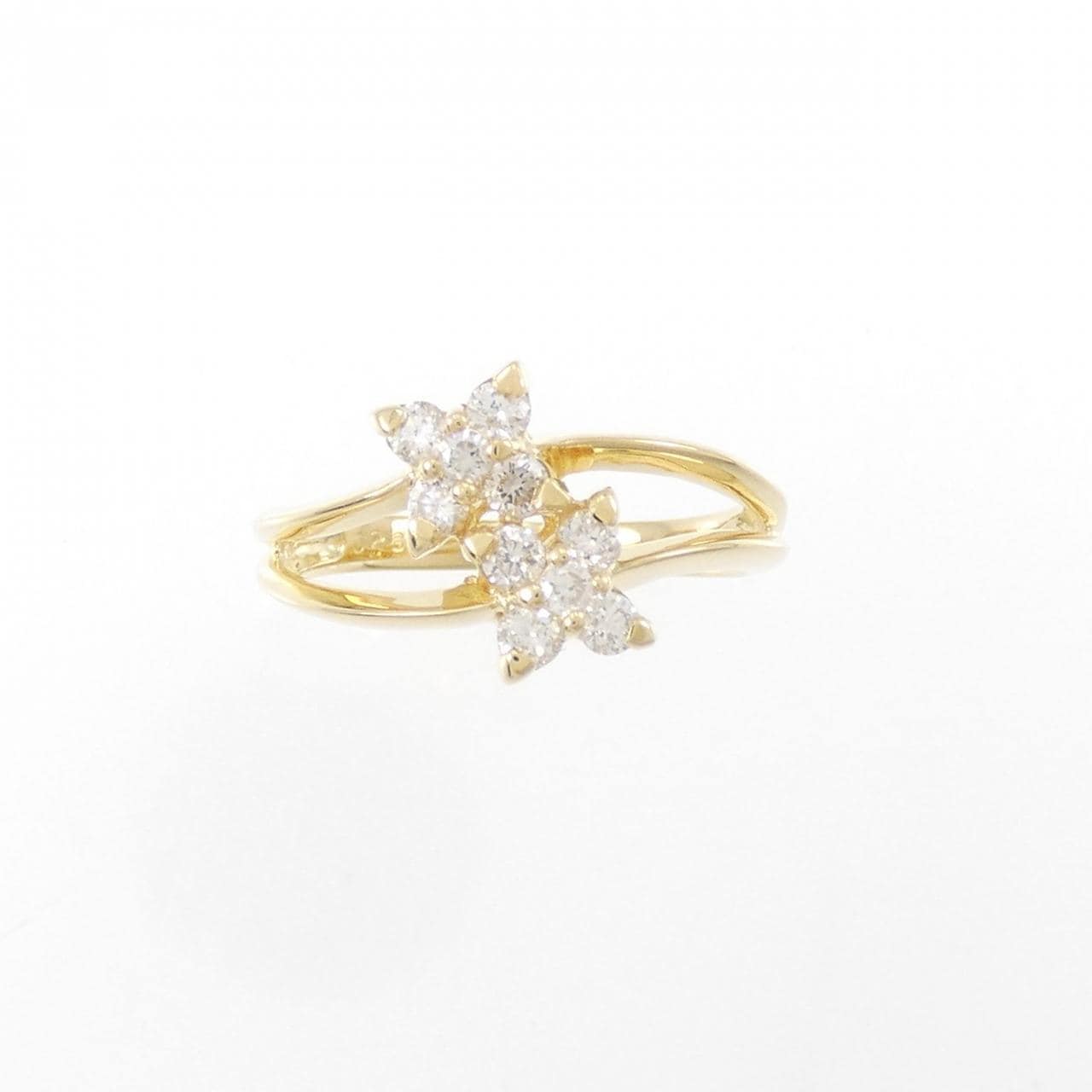 K18YG フラワー ダイヤモンド ピンキーリング 0.23CT
