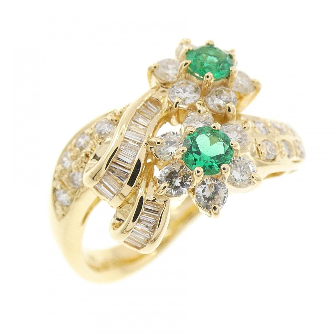 K18YG フラワー エメラルド リング 0.21CT