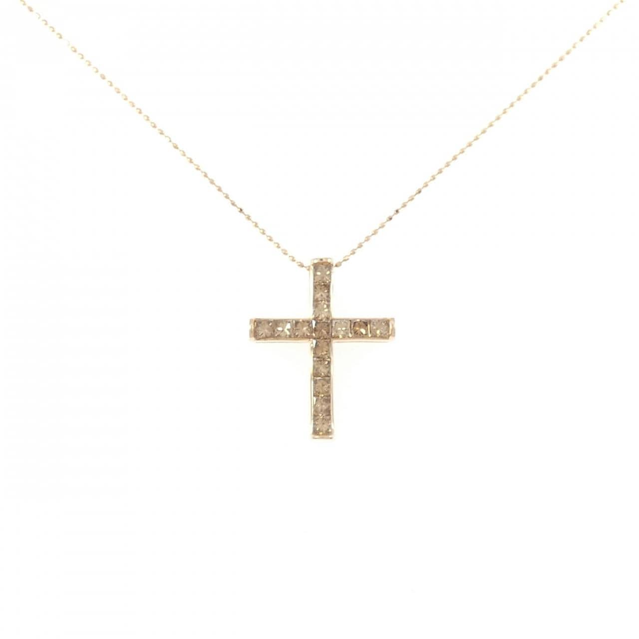 K18PG Cross Diamond Necklace