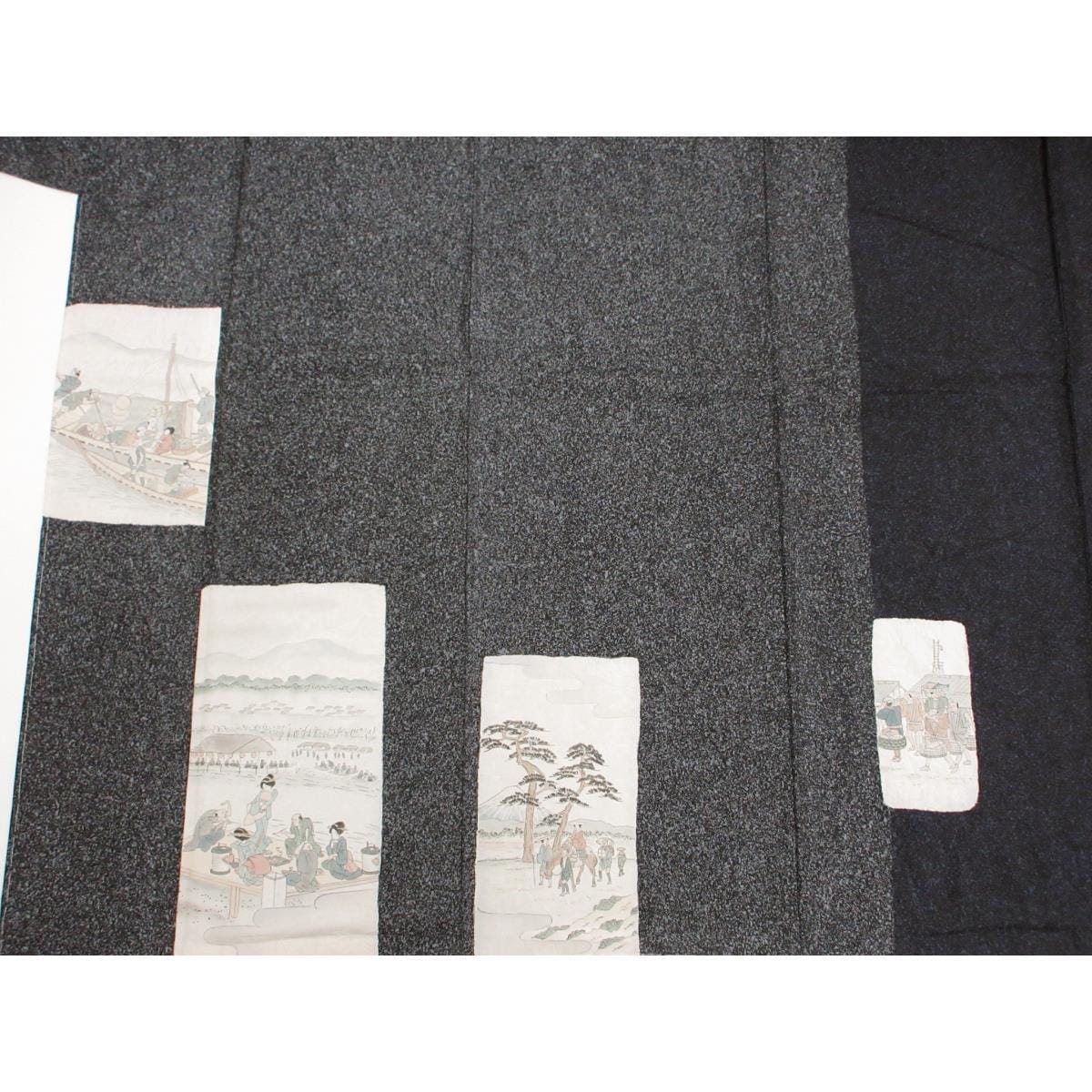 【未使用品】訪問着　縞大島紬　友禅加工絞り入　身幅Ｌ寸