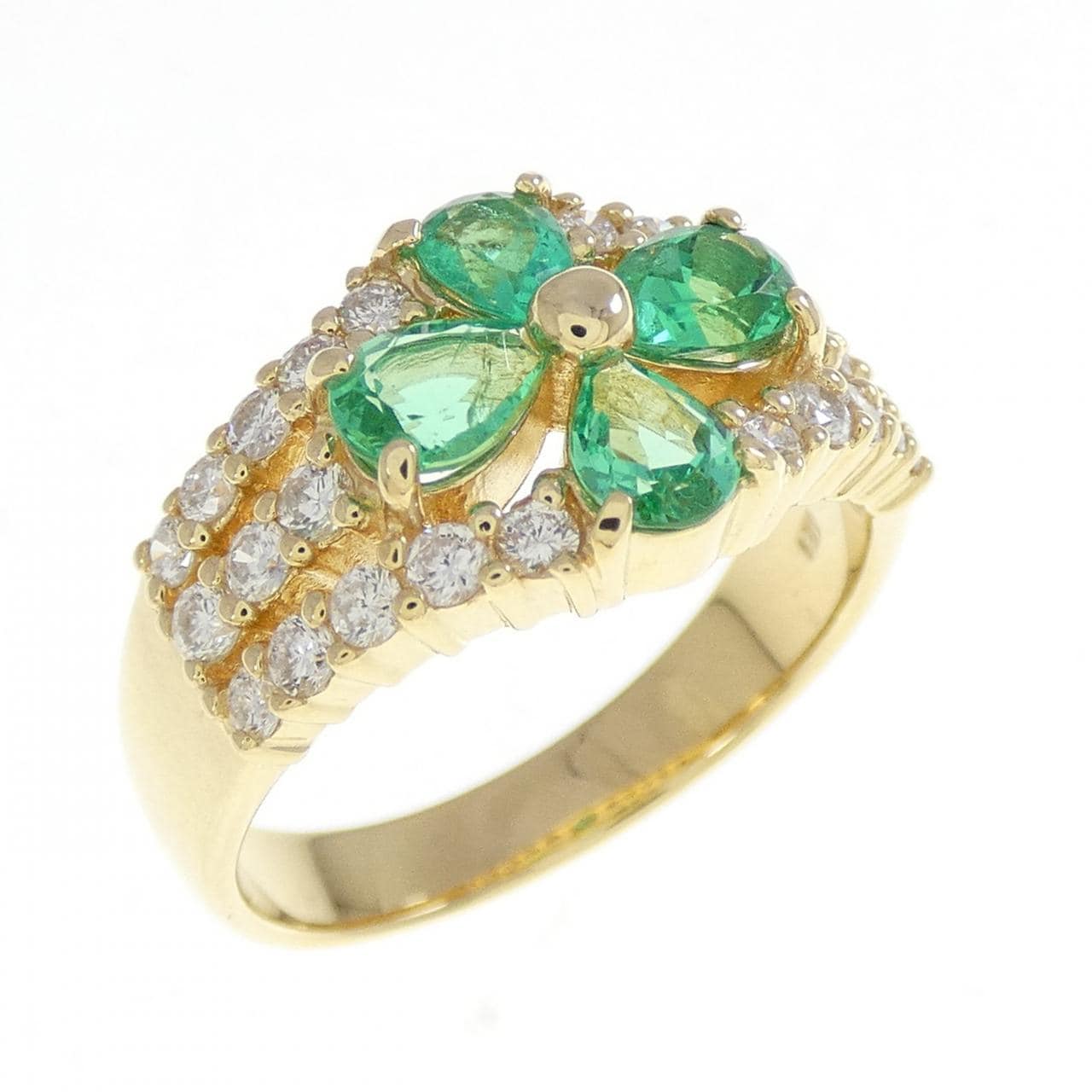 K18YG フラワー エメラルド リング 0.88CT