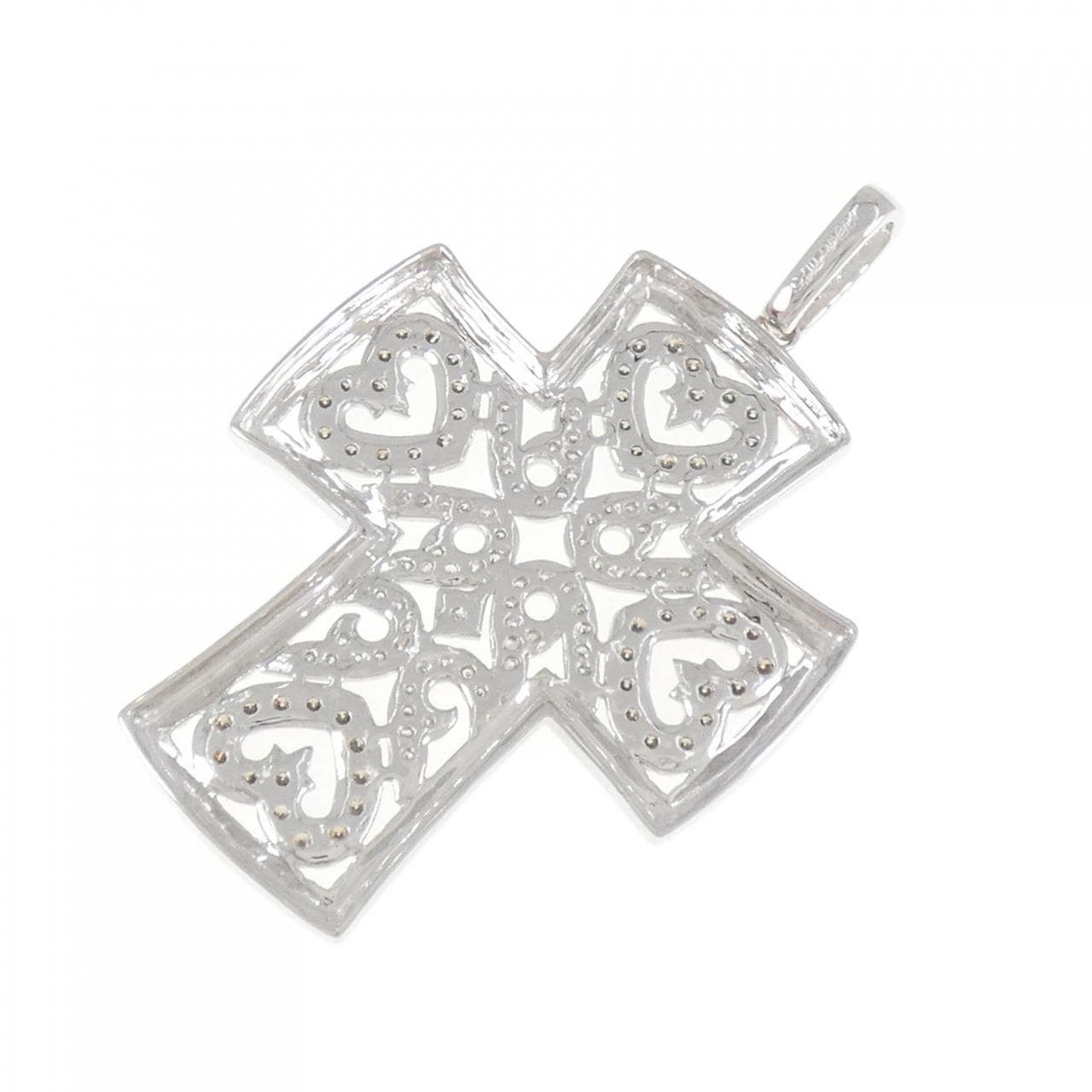 K18WG/K18BG クロス×ハート ダイヤモンド ペンダント 1.25CT